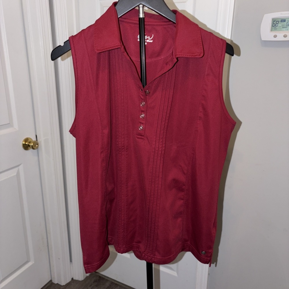 Cracked Wheat Women's Fanny Pintuck Sleeveless Polo Large Moisture Wick Golf EUC